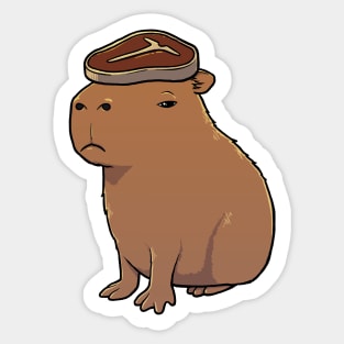 Capybara with to Steak on its head Sticker